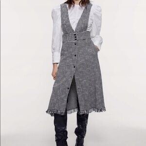 Zara Black and White Houndstooth Pinafore Midi Dress